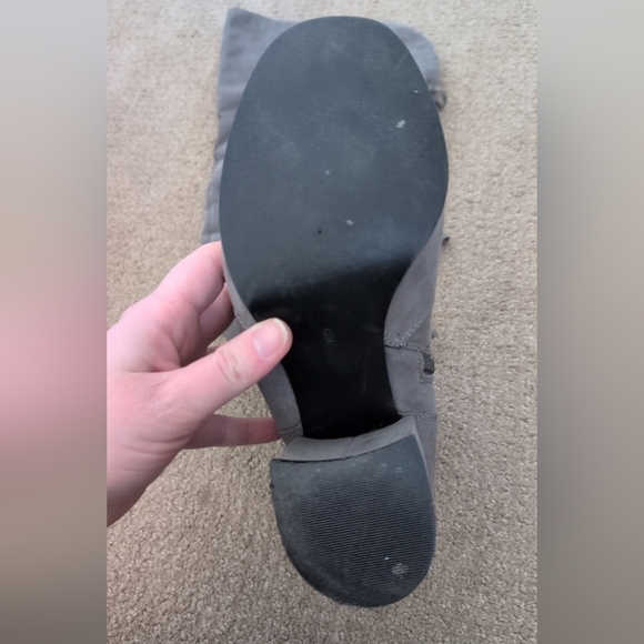 Charming Charlie Tall Bow Back Detail Grey Suede Heeled Boots - Picture 10 of 12